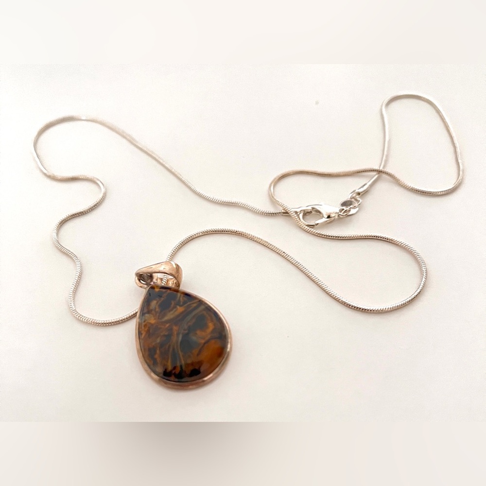 Pietersite Teardrop Pendant Necklace 925 Sterling Silver